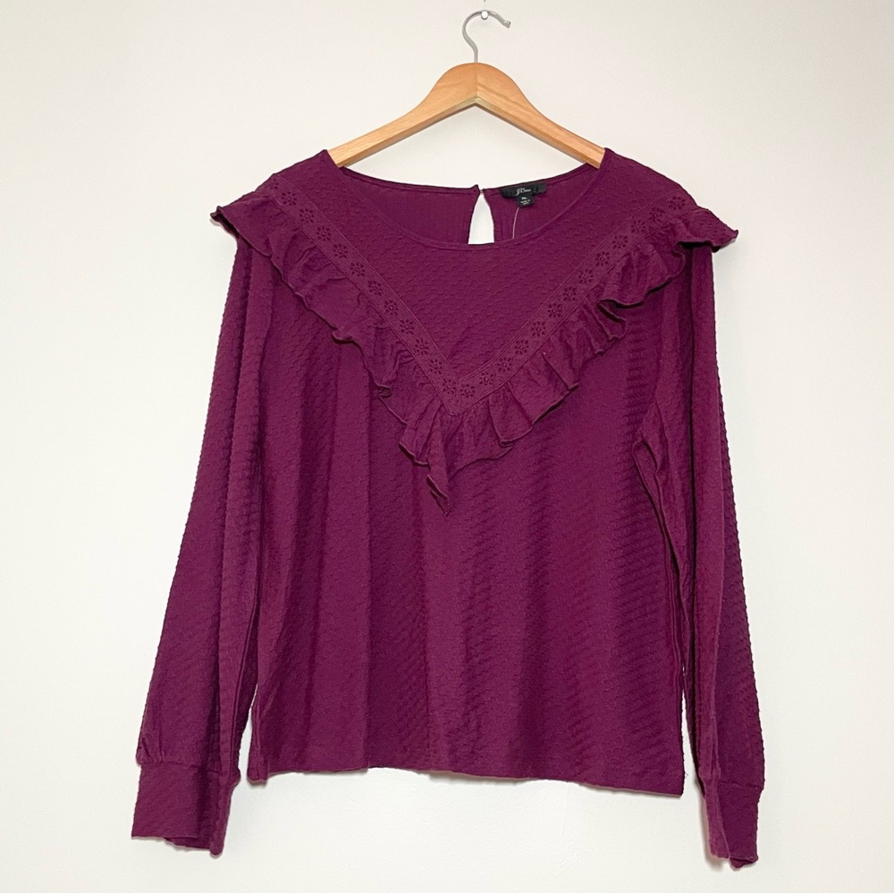 NWT J. Crew Ruffle Trim Honeycomb Knit Blouse